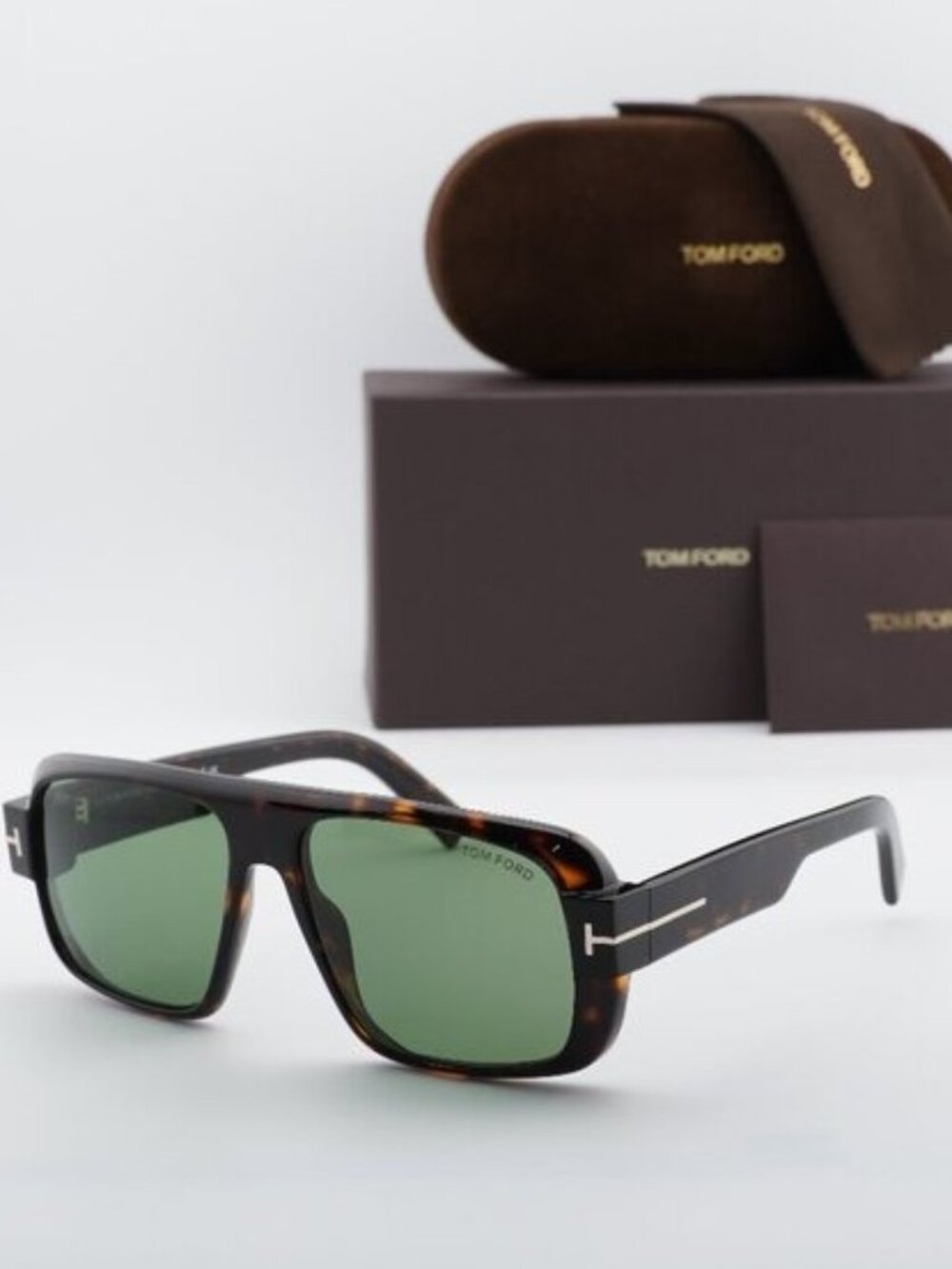 Tom Ford Turner FT1101 52N Shield Sunglasses - Dark Havana/Green